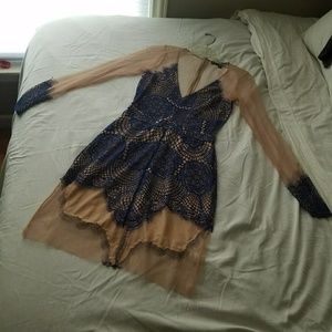 For Love & Lemons Mini Dress Cobalt Blue Lace